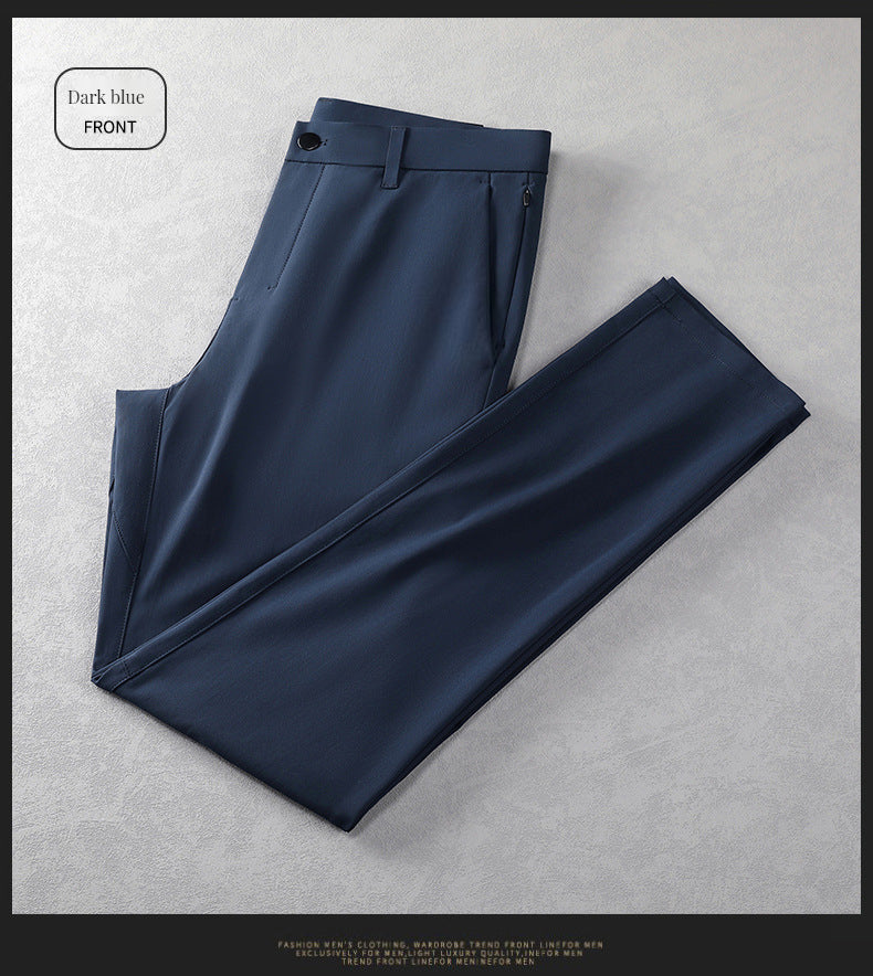 Men's business casual trousers mid-rise elastic straight-leg trousers