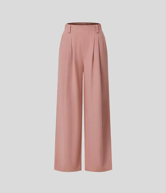 2025 High Waisted Plicated Side Pocket Wide Leg Waffle Casual Pants