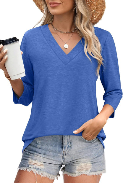 NEW🔥 Women's V Neck 3/4 Long Sleeve  Loose Fit  Tops