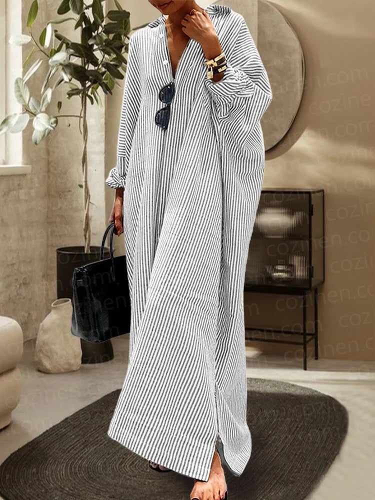 [Relaxed]Striped Cardigan Loose Large Size Irregular Dress