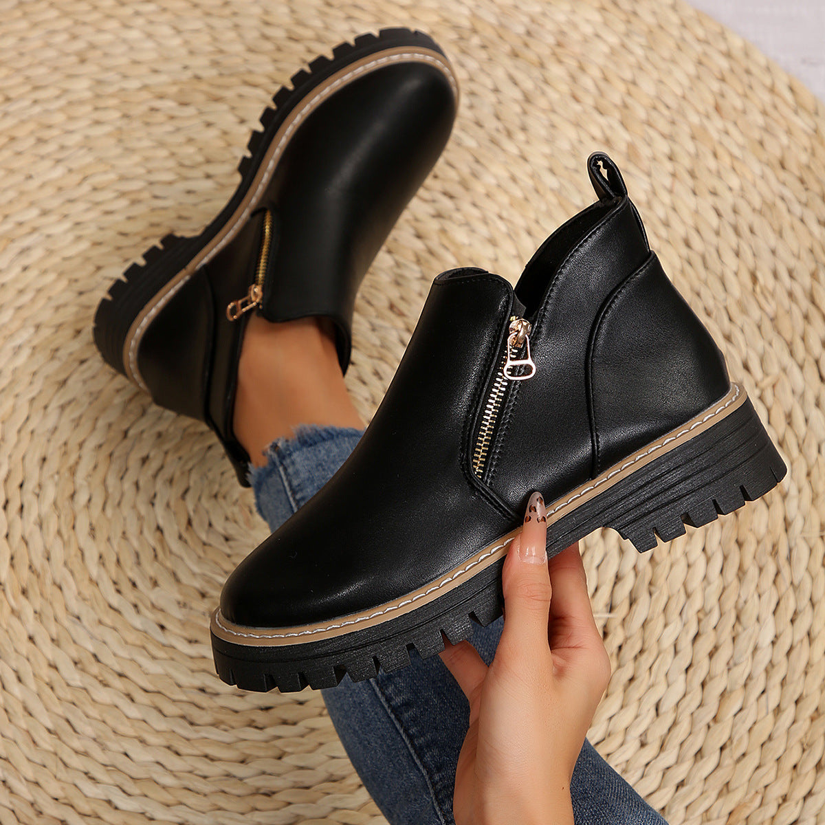Women's Fashion Solid Color Ankle Boots