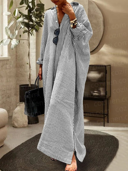 [Relaxed]Striped Cardigan Loose Large Size Irregular Dress