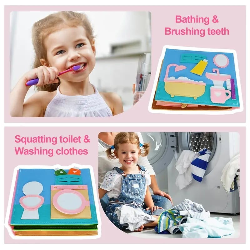 Felt Cloth Book, 1 Count Soft Activity Preschool Busy Book, Sensory Travel Toy with Learning Activities
