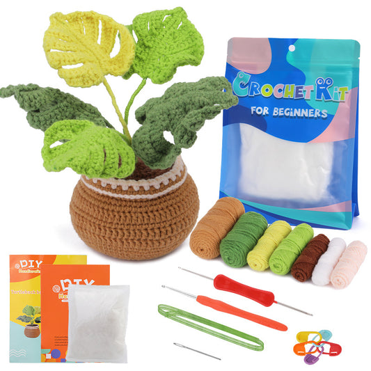 buckmen™-DIY Hand Knitted Gift Doll Material Kit （Green monstera potted plant）