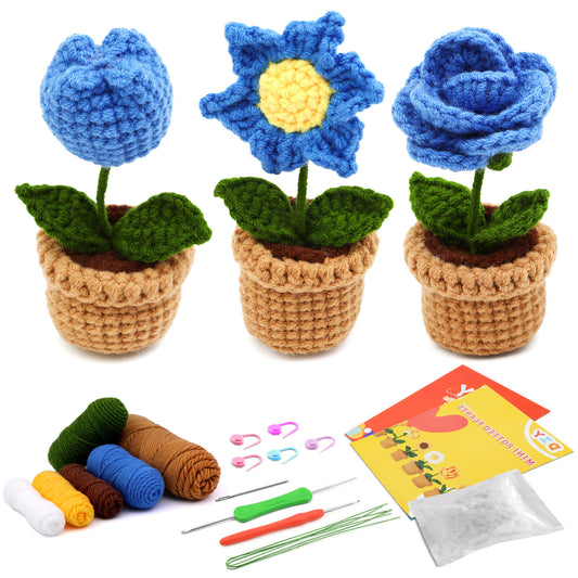 buckmen™-DIY Hand Knitted Gift Doll Material Kit （Three combinations of blue flowers）