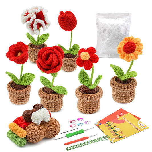 buckmen™-DIY Hand Knitted Gift Doll Material Kit （Six combinations of red flowers）
