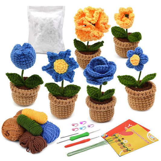 buckmen™-DIY Hand Knitted Gift Doll Material Kit （Six combinations of blue flowers）