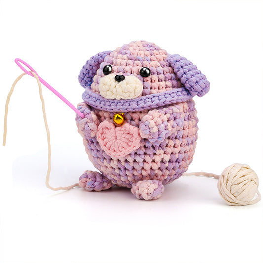 buckmen™-DIY Hand Knitted Gift Doll Material Kit （Dazzling pink and purple cotton puppy）