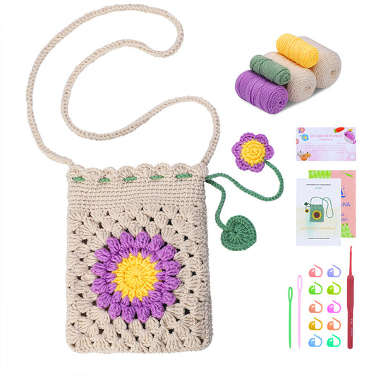 buckmen™-DIY Hand Knitted Gift Doll Material Kit （White Taro Purple Sunflower Bag）