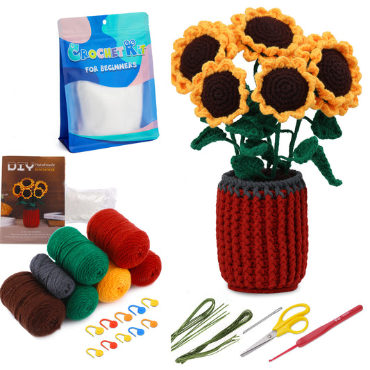 buckmen™-DIY Hand Knitted Gift Doll Material Kit （sunflower vase）