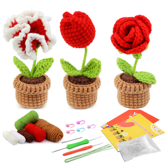 buckmen™-DIY Hand Knitted Gift Doll Material Kit （Three combinations of red flowers）