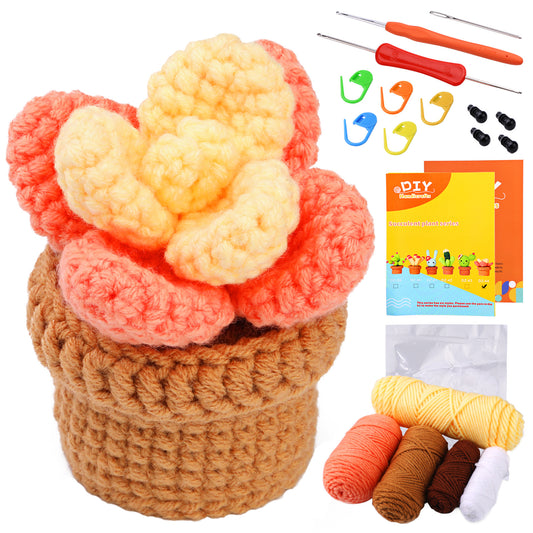 buckmen™-DIY Hand Knitted Gift Doll Material Kit （yellow pudding potted plant）