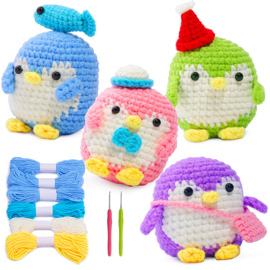 buckmen™-DIY Hand Knitted Gift Doll Material Kit (Four penguins in four colors)