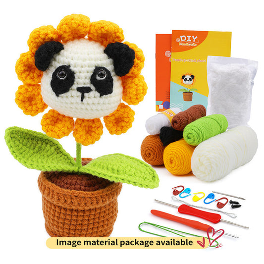 buckmen™-DIY Hand Knitted Gift Doll Material Kit （white panda potted plant）