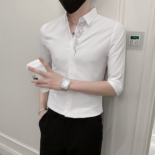 High-end solid color embroidered shirt