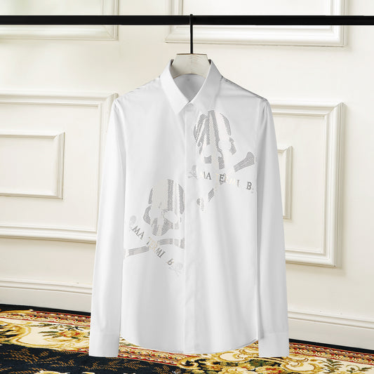 Long sleeve double skull hot stamping men's new popular fashion shirt