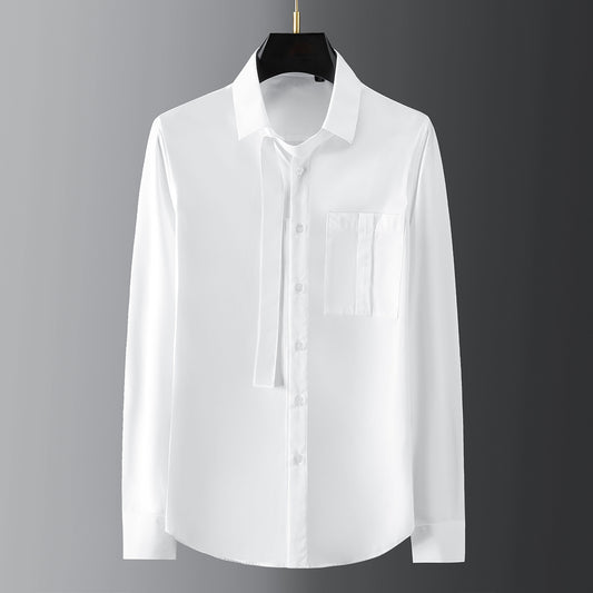 Men's shirt with pocket pleats and ribbon decoration