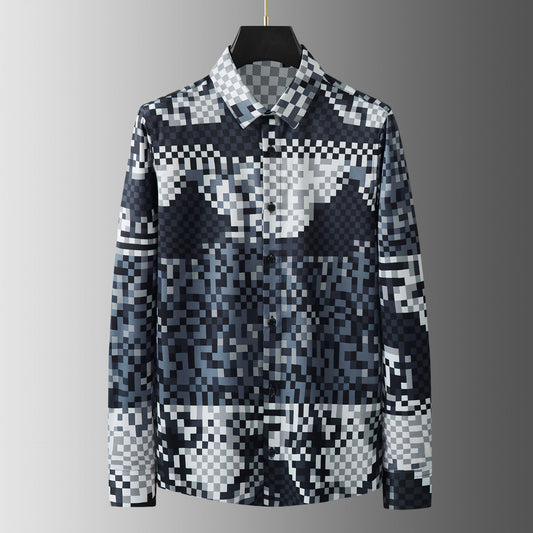 Magic Cube Grid Digital Printing Non-iron Anti-wrinkle Men's Long Sleeve Shirt