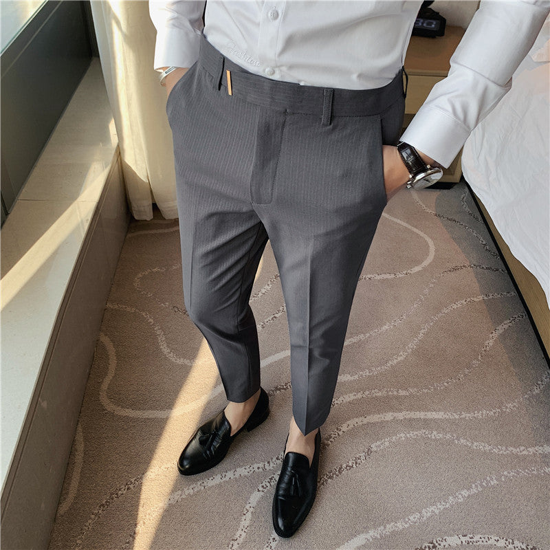 Men's textured pinstripe trousers nine-point suit trousers