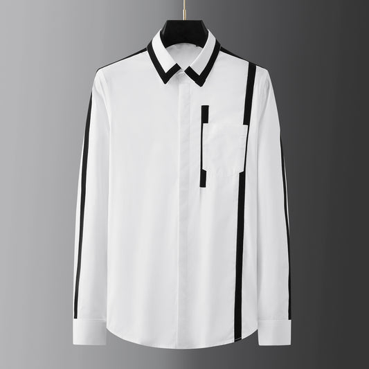 Ribbon stitching craft pocket decoration trendy handsome long-sleeved shirt