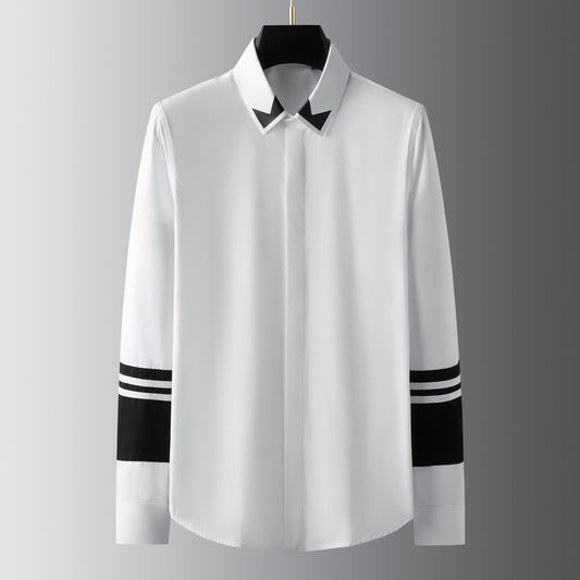 Men's long-sleeved shirt with collar and sleeves in black and white