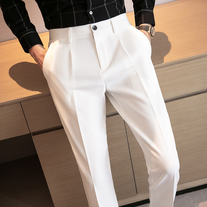 Double pleated cropped trousers Striped trousers Drape