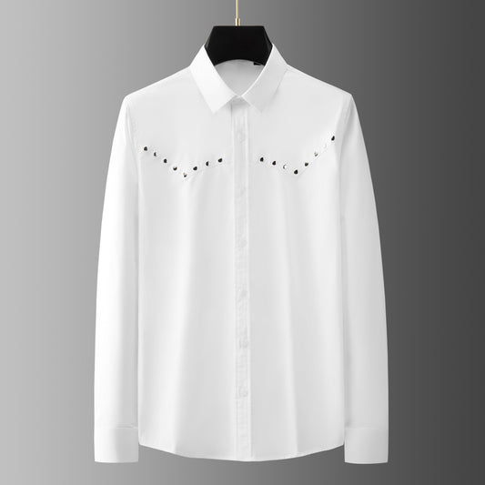 Handmade round rivet geometric patchwork shirt