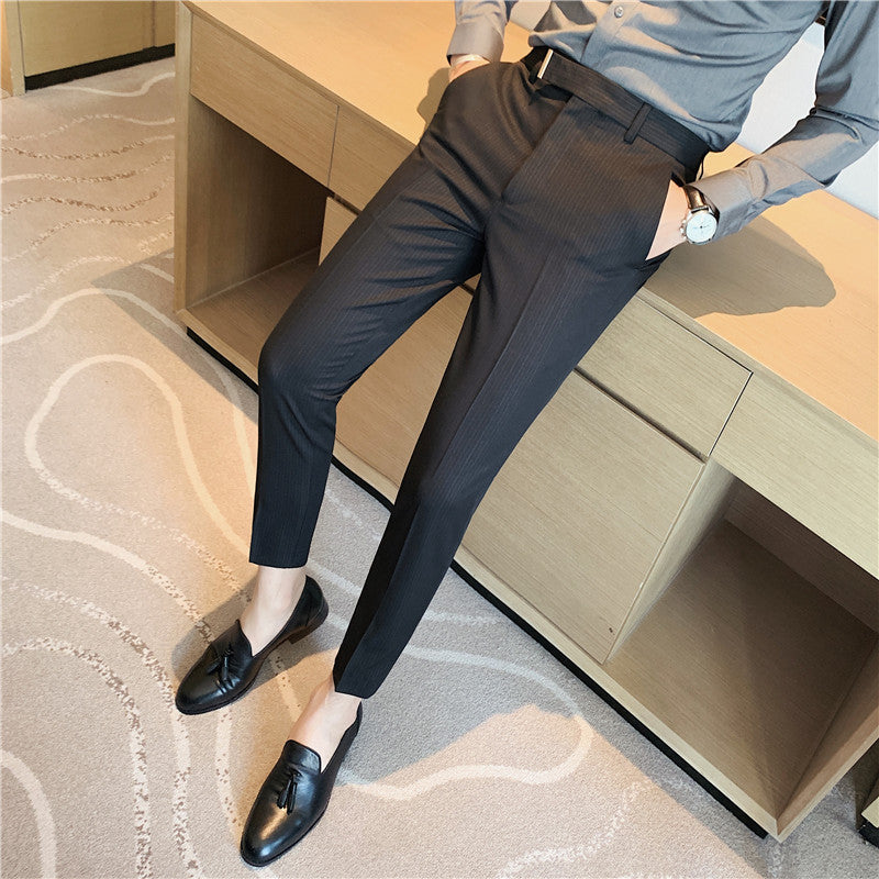 Men's textured pinstripe trousers nine-point suit trousers