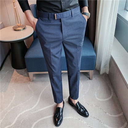 Men's textured pinstripe trousers nine-point suit trousers