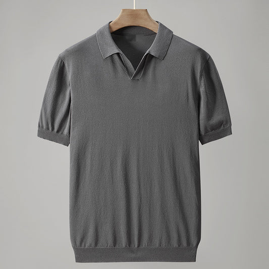 Knitted ice silk summer cool short-sleeved T-shirt lapel Korean casual polo shirt