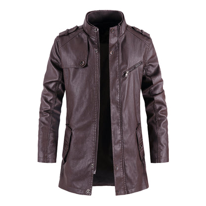 Men's mid-length leather jacket large size PU leather windbreaker men's jacket