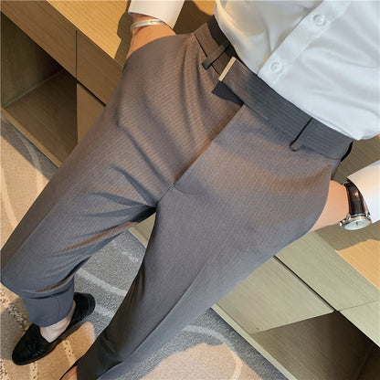 Men's textured pinstripe trousers nine-point suit trousers