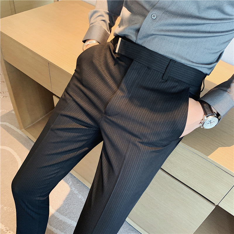 Men's textured pinstripe trousers nine-point suit trousers