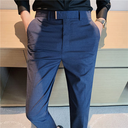 Men's textured pinstripe trousers nine-point suit trousers