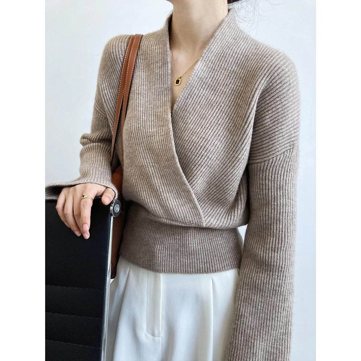 Crossover V-neck wrap sweater