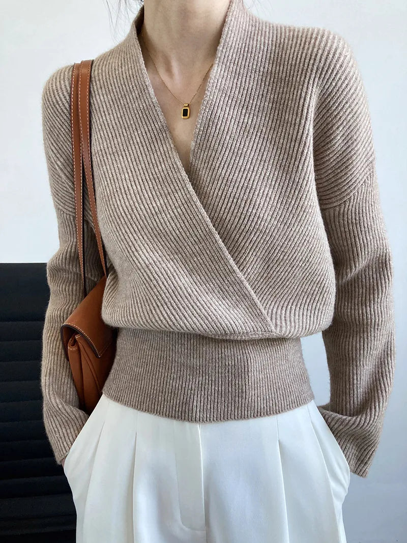 Crossover V-neck wrap sweater