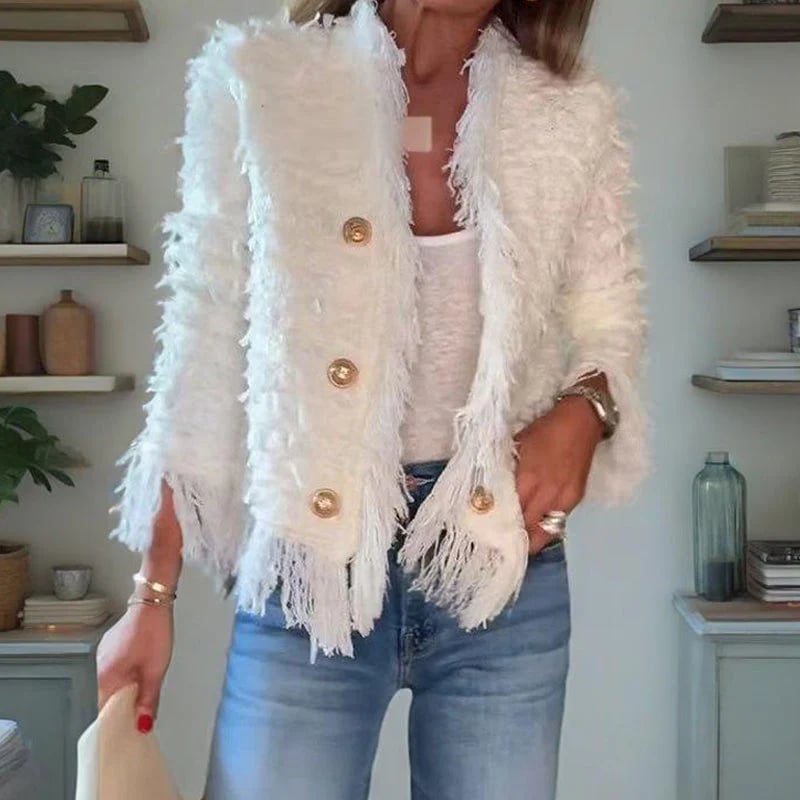 💜 Women’s Fashion Button Tassel Short Coat