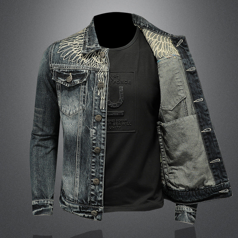 Wings Embroidered Denim Jacket for Men