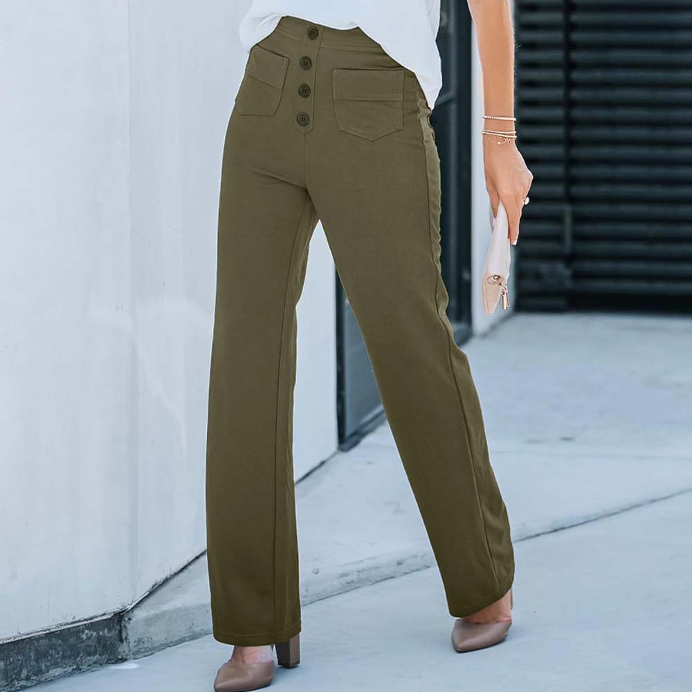 High-waisted Elastic Casual Trousers