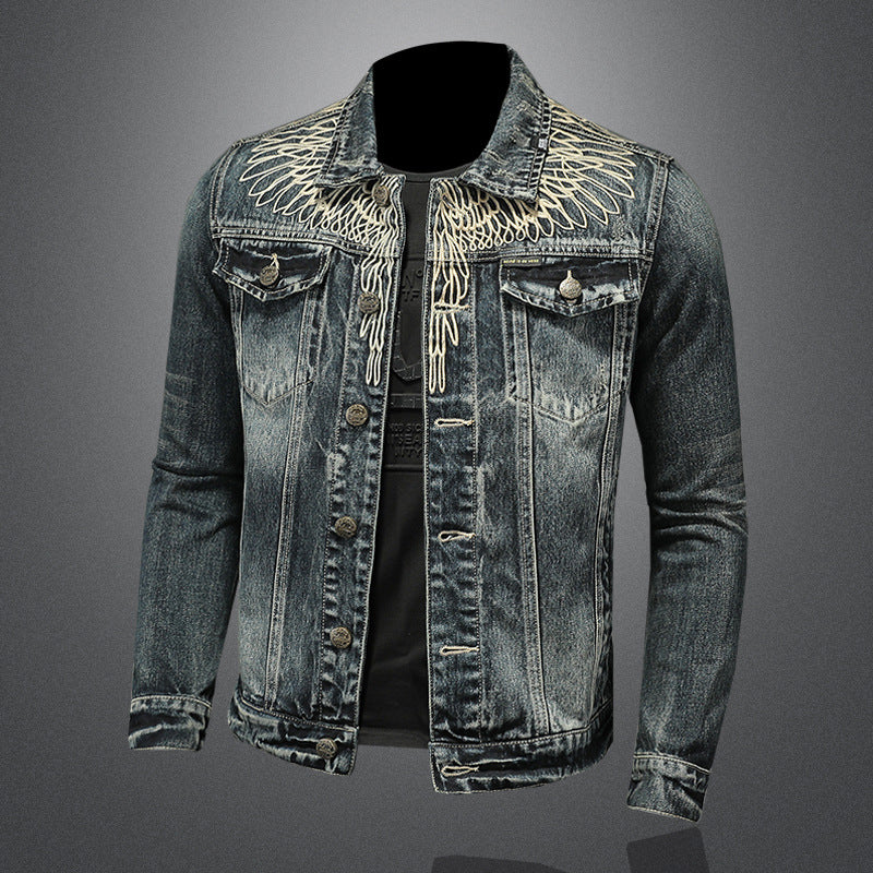 Wings Embroidered Denim Jacket for Men