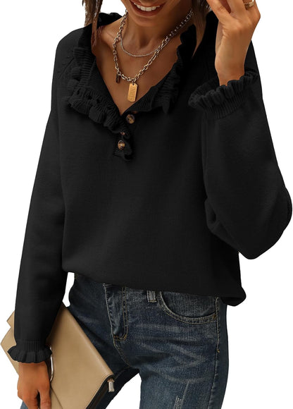 🔥Ruffle Trim Casual Knit Pullover Tops﻿