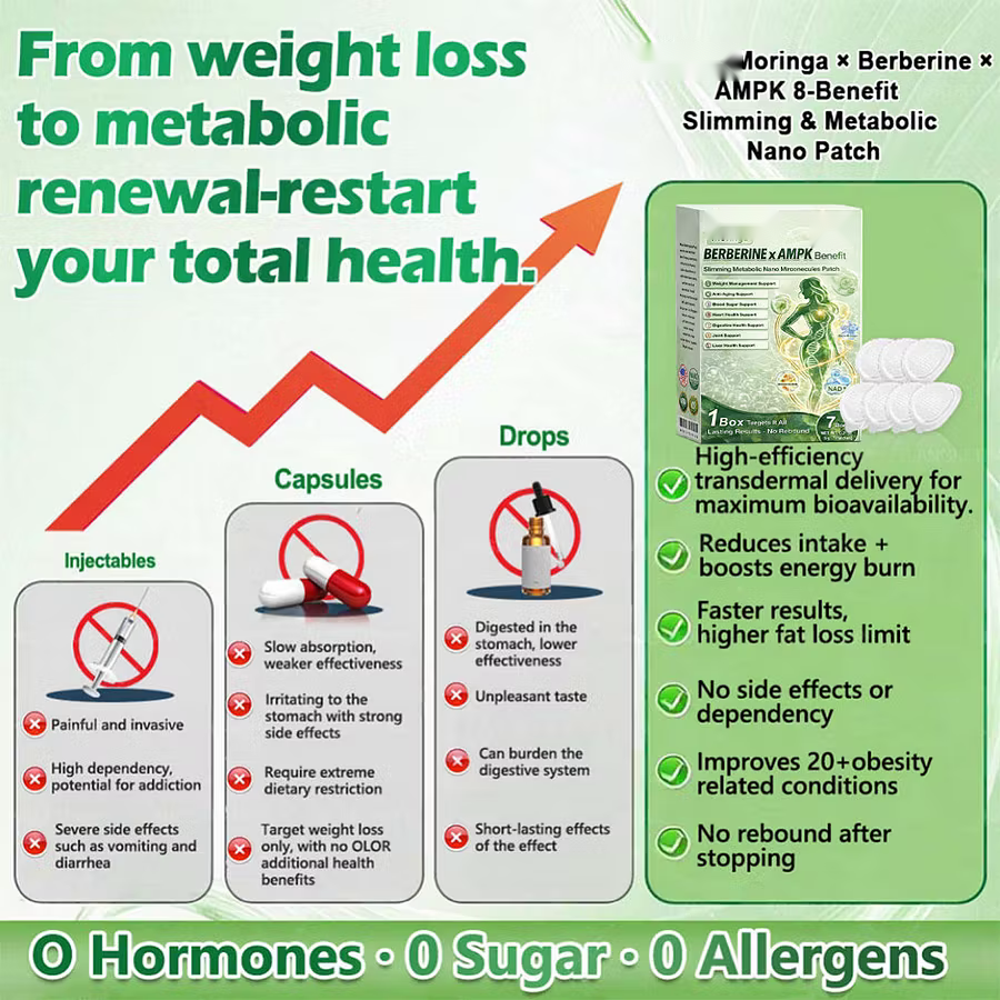 🔥Moringa × Berberine × AMPK 8-Benefit Slimming & Metabolic Nano Microneedle Patch 🇺🇸  Just once a day · Visible changes in 7 days  ✅ For obesity, loose skin, diabetes, sleep apnea, joint issues, and more
