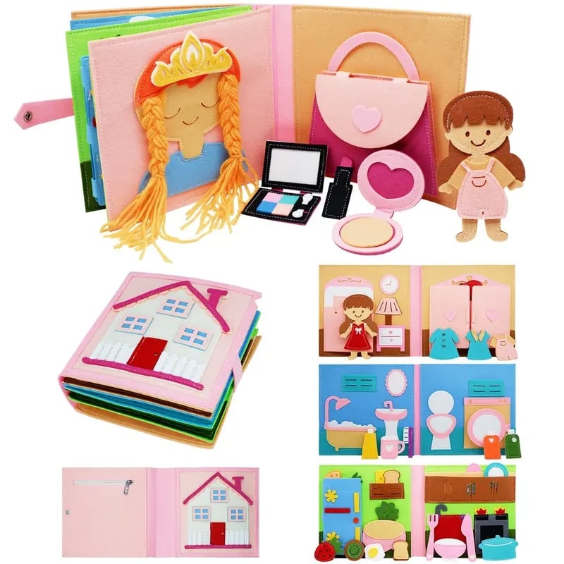 Felt Cloth Book, 1 Count Soft Activity Preschool Busy Book, Sensory Travel Toy with Learning Activities