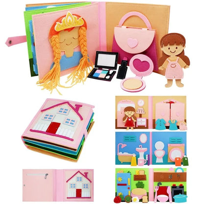 Felt Cloth Book, 1 Count Soft Activity Preschool Busy Book, Sensory Travel Toy with Learning Activities
