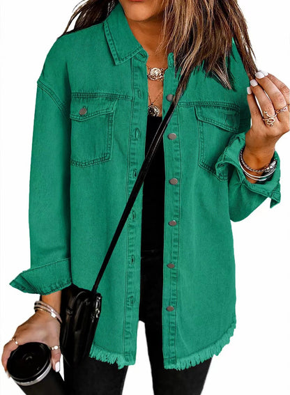 2025 Women's Casual Denim Button Down Distressed Jacket (Buy 2 Free Shipping)