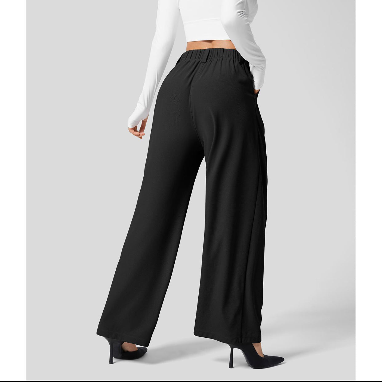 2025 High Waisted Plicated Side Pocket Wide Leg Waffle Casual Pants