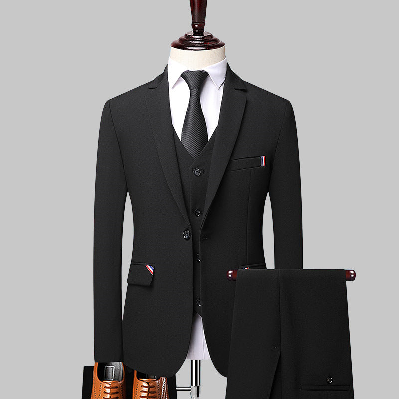 Men's three-piece suit Korean style slim striped wedding groomsmen dress suit