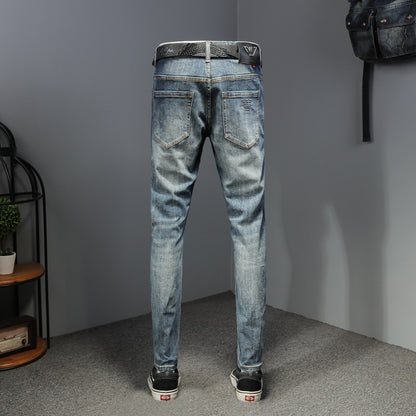 Men's straight American light-colored simple jeans for all seasons