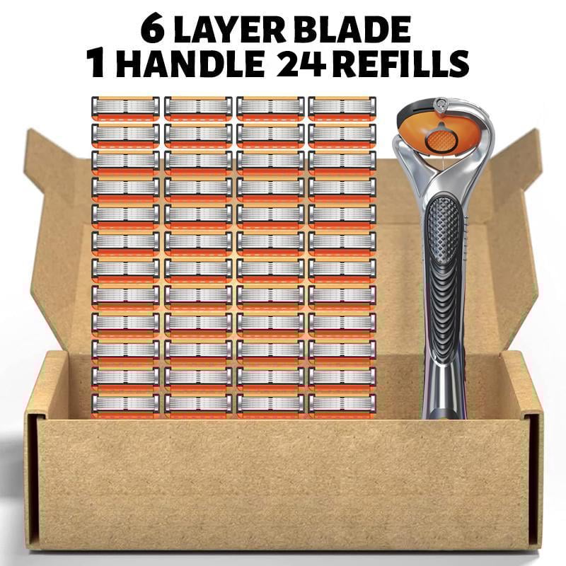 🔥48-Piece Men's Razor Blade Replacement Set with Free Handle - Ultra Sharp Stainless Steel Blades for Smooth Shaving