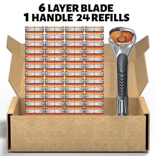🔥48-Piece Men's Razor Blade Replacement Set with Free Handle - Ultra Sharp Stainless Steel Blades for Smooth Shaving